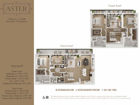 Floor plan for 3 beds, 3.5 baths, 2426 sqft